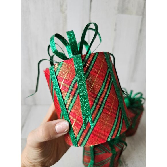 Pier 1 glitter metal present RARE retired Xmas decor vintage retired plaid green - Picture 9 of 13